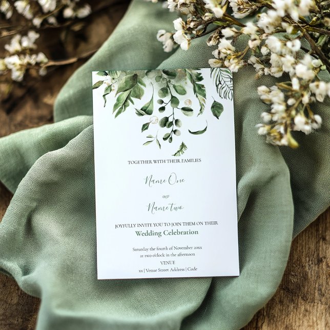 Grönt löv ram bröllopsinbjudan till trädgårdsbröll inbjudningar (This garden botanical design brings a touch of outdoor nature to any wedding invitation)