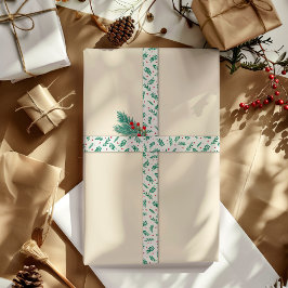 Grönt Löv & Red Berries jul Mönster White