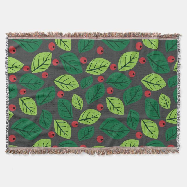 Grönt Löv, Röda bär, Mönster om Löv Filt (Framsidan)