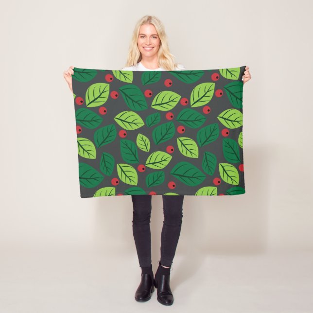 Grönt Löv, Röda bär, Mönster om Löv Fleecefilt (På plats)