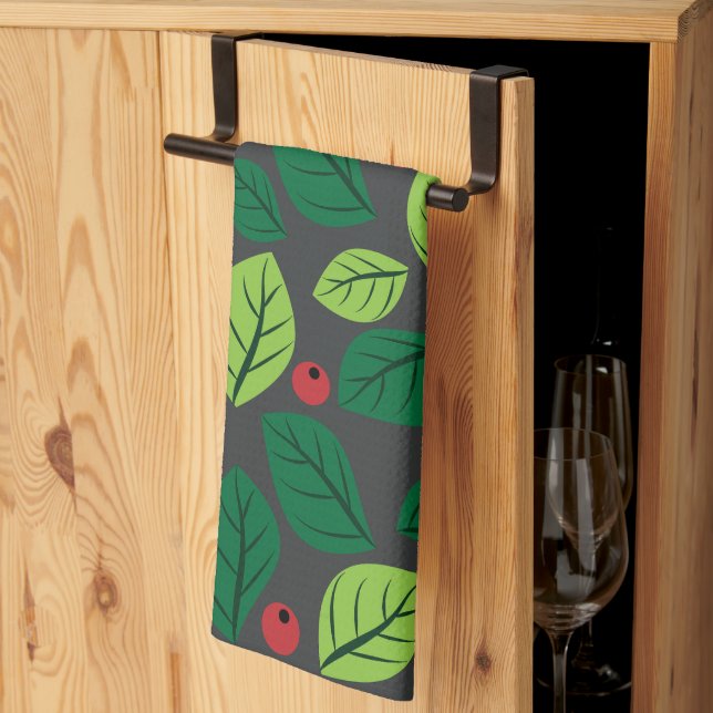 Grönt Löv, Röda bär, Mönster om Löv Kökshandduk (Thirds Fold)