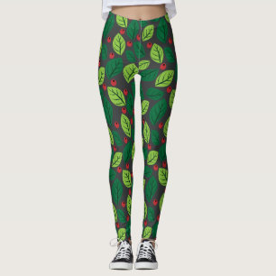 Grönt Löv, Röda bär, Mönster om Löv Leggings