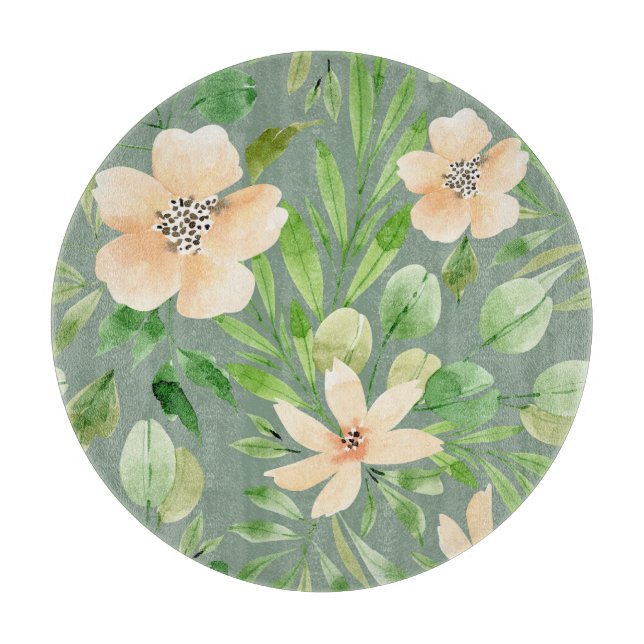 Grönt Löv, Rosa Flowers: Vattenfärg. (Framsidan)