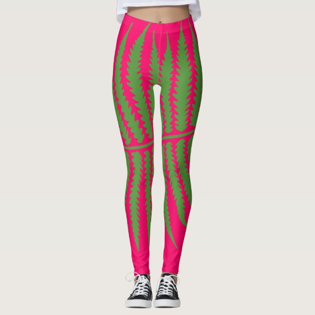Grönt Löv Rosa Leggings (Framsida)