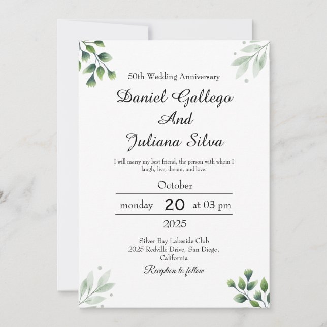 Grönt Löv standardårsdag Bröllop Inbjudningar (Framsida)