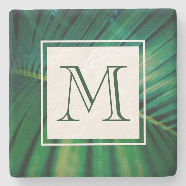 Grönt Löv Tropical Forest Nature Photo Monogram Stenunderlägg (Framsidan)