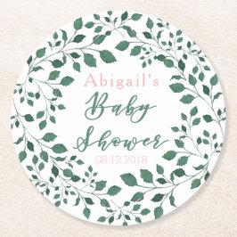 Grönt Löv Utandning | Personlig Baby Shower Underlägg Papper Rund