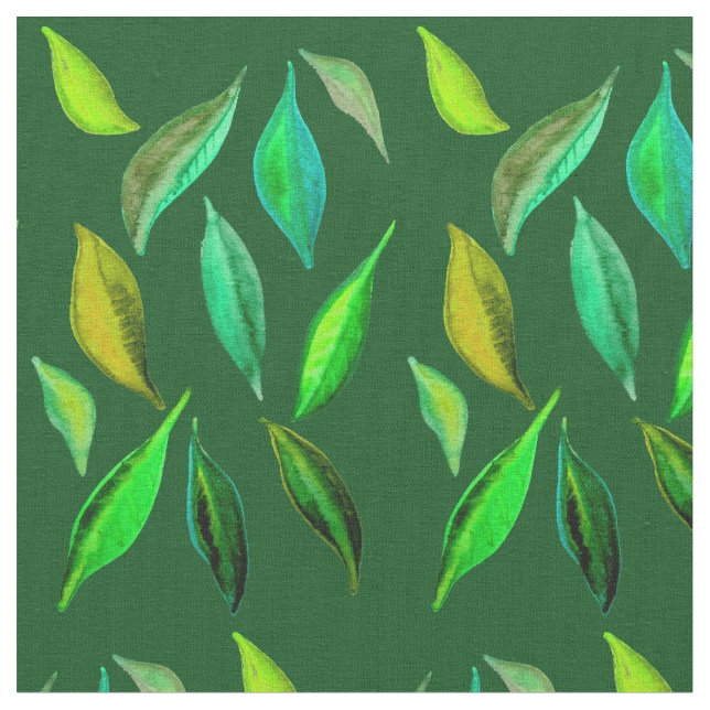 Grönt löv vattenfärgen foliage mönster art tyg (Närbild)