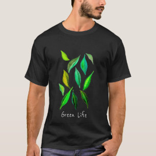 Grönt Löv vattenfärgsmiljö T Shirt