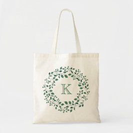 Grönt Löv Vattenfärgsutandning Monogram Tote Bag Tygkasse