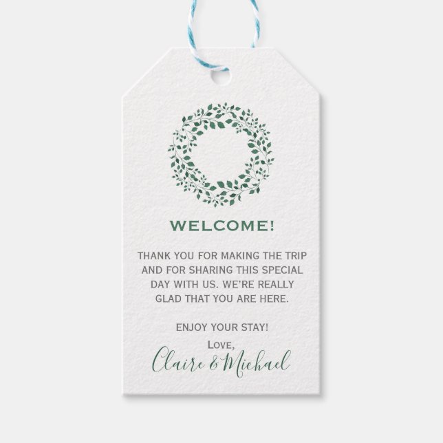 Grönt löv vattenfärgsutandning | Välkommen Bröllop Presentetikett (Framsidan)