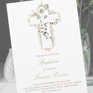 grönt löv vit kor-baptism inbjudningar