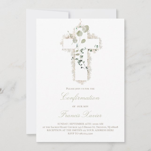 grönt löv vit kor-bekräftelse inbjudningar (Framsida)