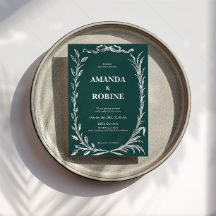 Grönt Löv Vita blomman Bröllop Inbjudningar