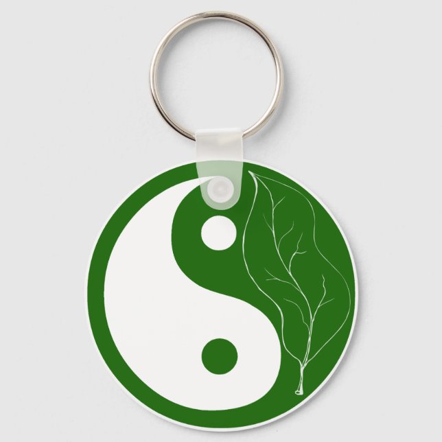 Grönt Löv Yin Yang Symbol Nyckelring (Framsida)