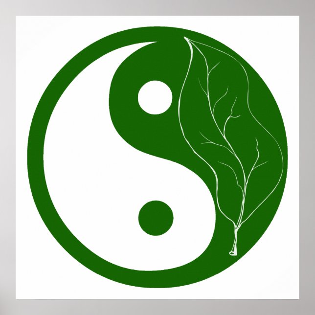 Grönt Löv Yin Yang Symbol Poster (Framsidan)