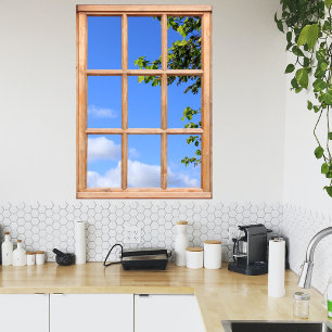 Grönt Lövs and Summer Himlar View från Window Poster