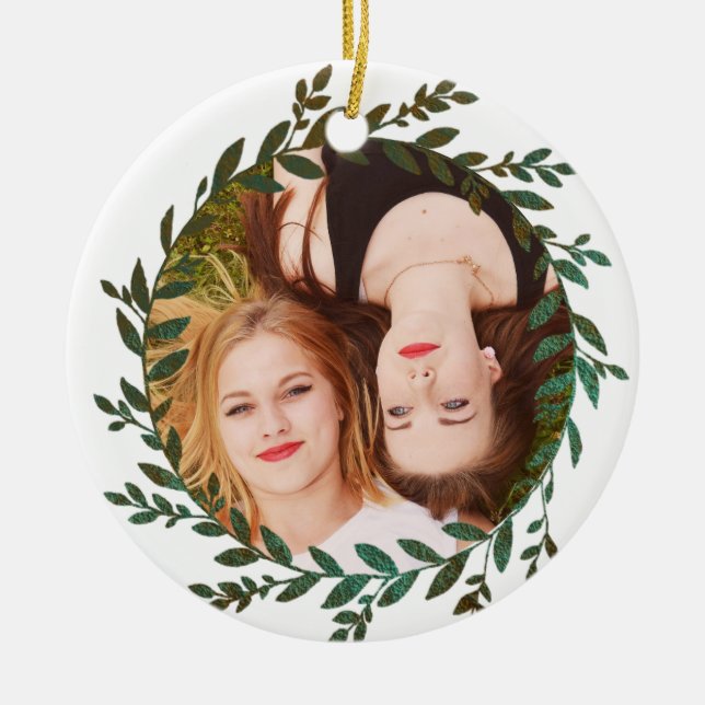 Grönt Lövs Foil Effect Photo Ornament (Framsidan)