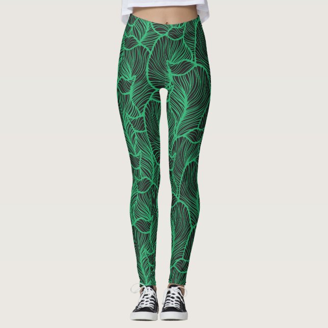 grönt lövs illustration mönster leggings (Framsida)