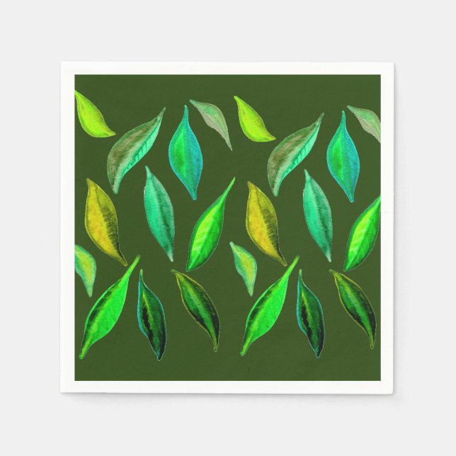 Grönt lövs vattenfärgsillustration picnic art pappersservett (Framsidan)