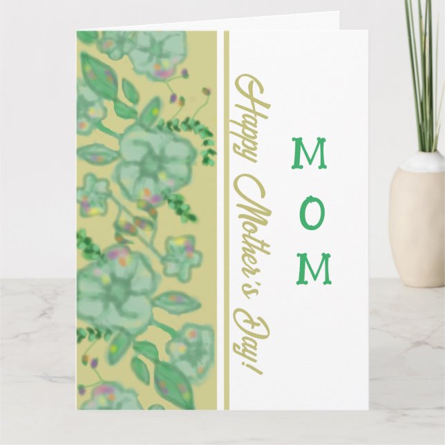 Grönt lövverk Blommig Guld Morsdags-kort Kort (Framsida)