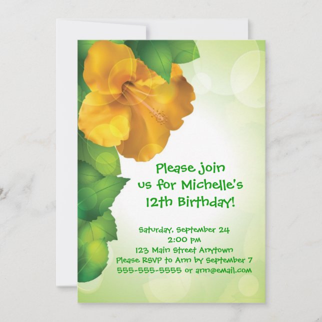 Grönt Luau Hibiscus Hawaii-inbjudan Inbjudningar (Framsida)