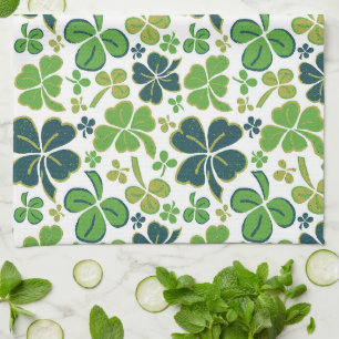 Grönt Lucky 4 Löv Shamrocks Klöver Mönster Kökshandduk