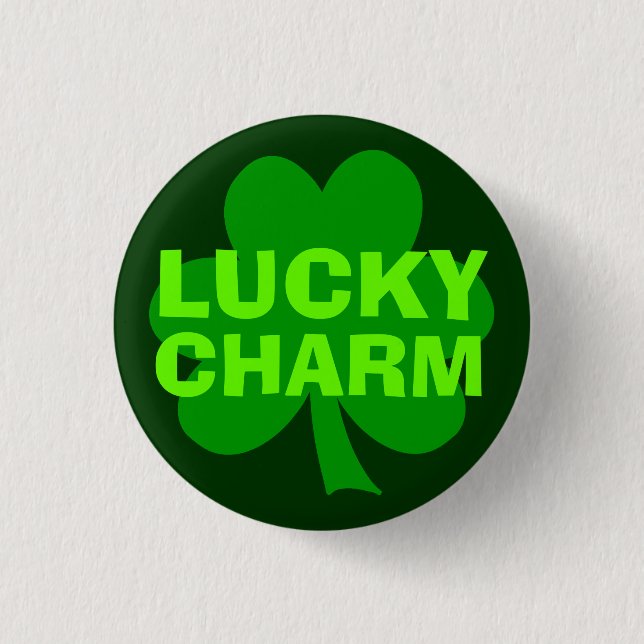Grönt Lucky Charm Shamrock Button Knapp (Framsida)