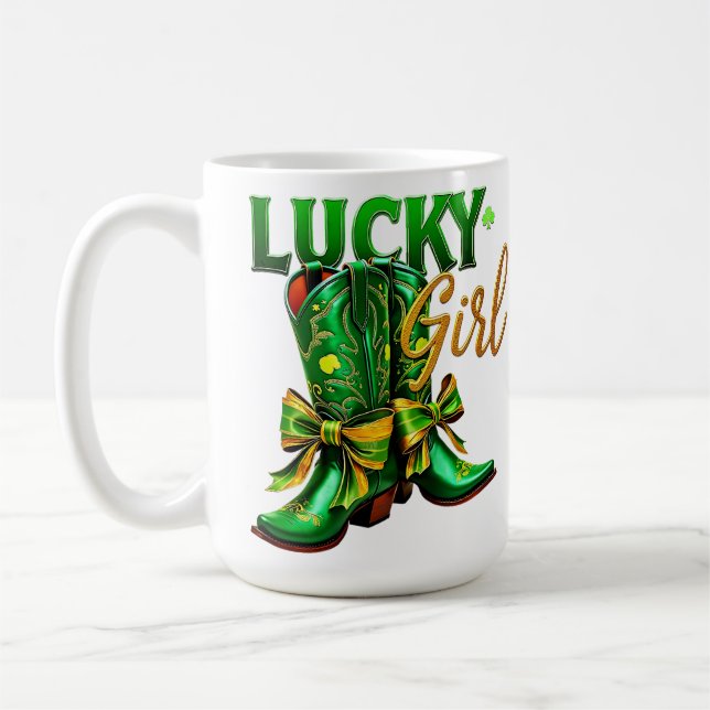 GRÖNT LUCKY GIRL MED SKINY WESTERN BOOT KAFFEMUGG (Vänster)