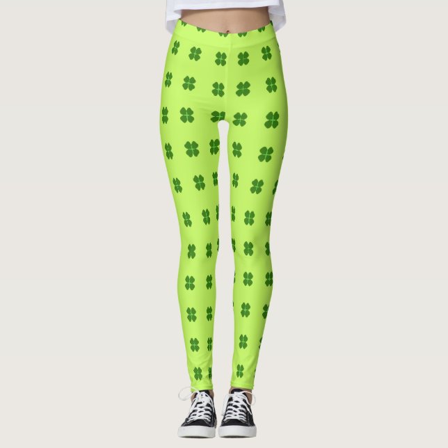Grönt Lucky Klöver Mönster St patrick's day Leggings (Framsida)