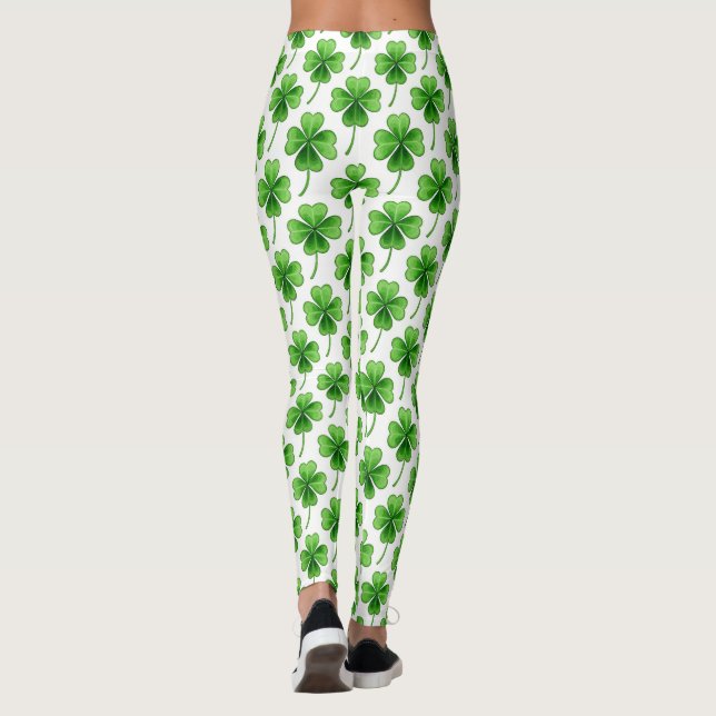 Grönt Lucky Klöver Mönster St patrick's day Leggings (Baksida)