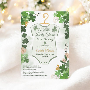 Grönt Lucky Klöver St. Patrick Day Baby Shower Inbjudningar
