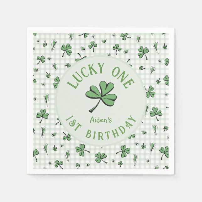 Grönt Lucky One Irish 1st Birthday Pappersservett (Framsidan)