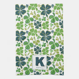 Grönt Lucky Shamrock Klöver Mönster Monogrammed Kökshandduk