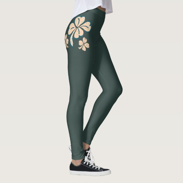 Grönt Lucky Shamrock Klöver St. Patrick's Day Leggings (Höger)