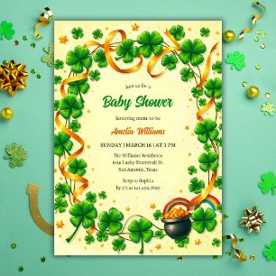 Grönt Lucky Shamrock St patricks day Baby Shower Inbjudningar