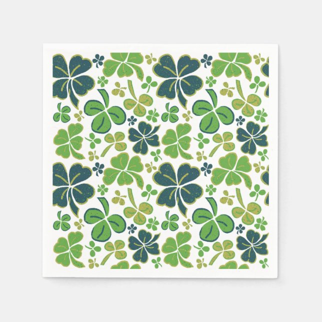 Grönt Lucky Shamrocks Klöver St. Patrick's Day Pappersservett (Framsidan)