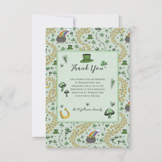 Grönt Lucky St patricks day Irish Tackyou Card Tack Kort (Framsida)