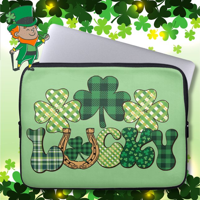 Grönt Lucky St patricks day Laptop Fodral (Green Lucky St Patricks Day Laptop Sleeve)