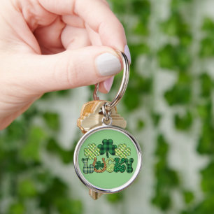 Grönt Lucky St patricks day Rund Silverfärgad Nyckelring