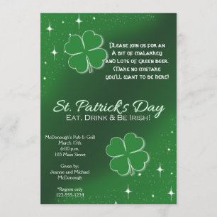 Grönt Lucky Stars St patricks day Party-inbjudan Inbjudningar