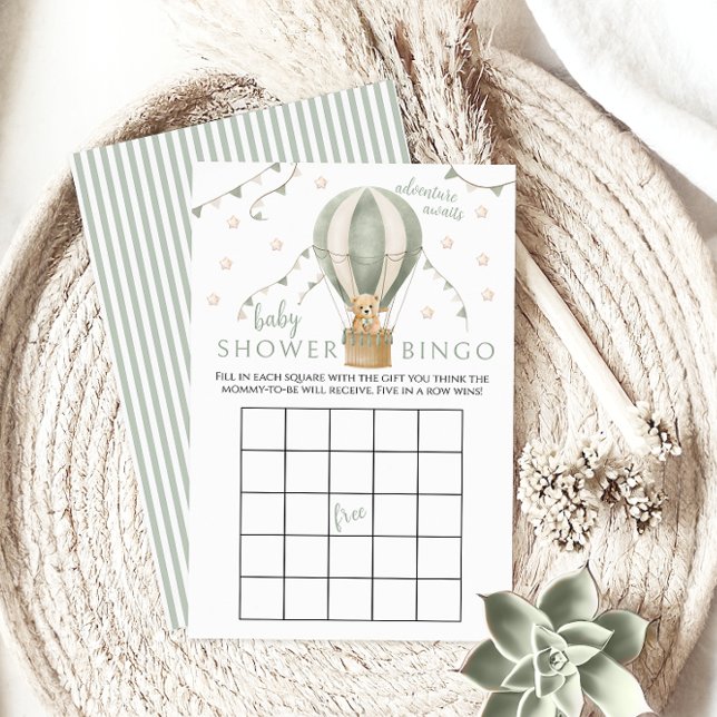 Grönt Luft Balloon Teddy Pojke Shower Game Bingo (Skapare uppladdad)