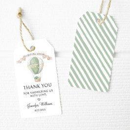 Grönt Luftballong Äventyr väntar på babydusch Presentetikett