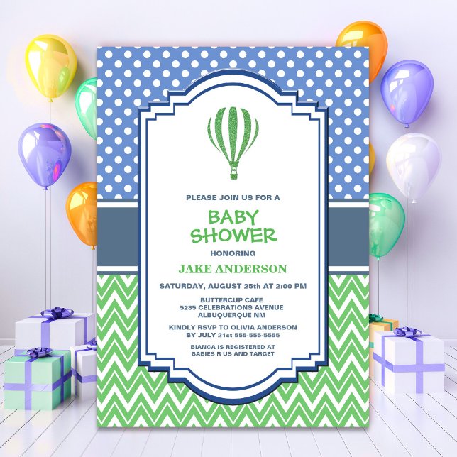 Grönt Luftballong Baby Shower Inbjudningar (Skapare uppladdad)