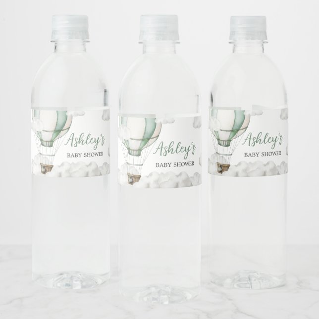 Grönt Luftballong Baby Shower Vattenflaskor Etikett (Flaskor)