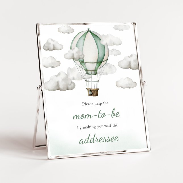 Grönt Luftballong babyskuvert Station Poster (Gender Neutral Travel Baby Shower Envelope Station Sign)