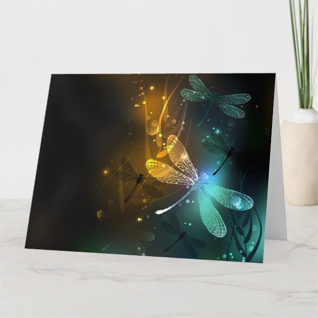 Grönt Luminös drakflygning Tack Kort (Framsida)