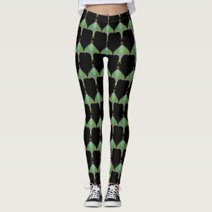 Grönt Luna Moth Abstrakt Mönster Leggings