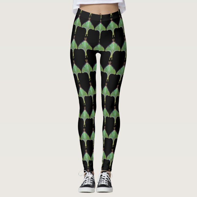 Grönt Luna Moth Abstrakt Mönster Leggings (Framsida)