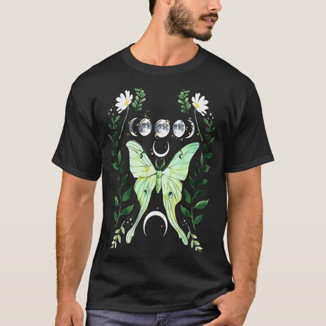 Grönt Luna Moth Witchy Mörk Academia Måne Gothic C T Shirt (Framsida)